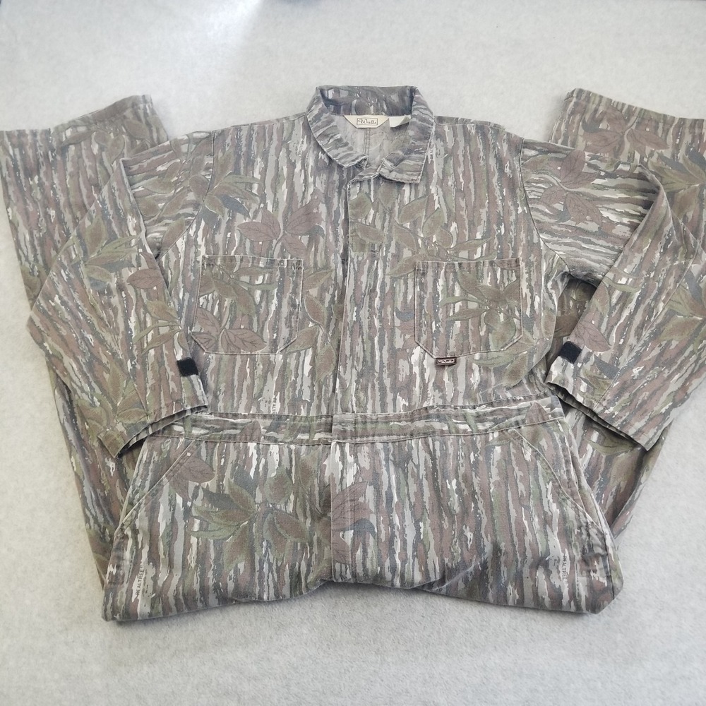 Vintage Walls Realtree Coveralls Mens XL Bark Camo Hunting Bibs Made in USA
